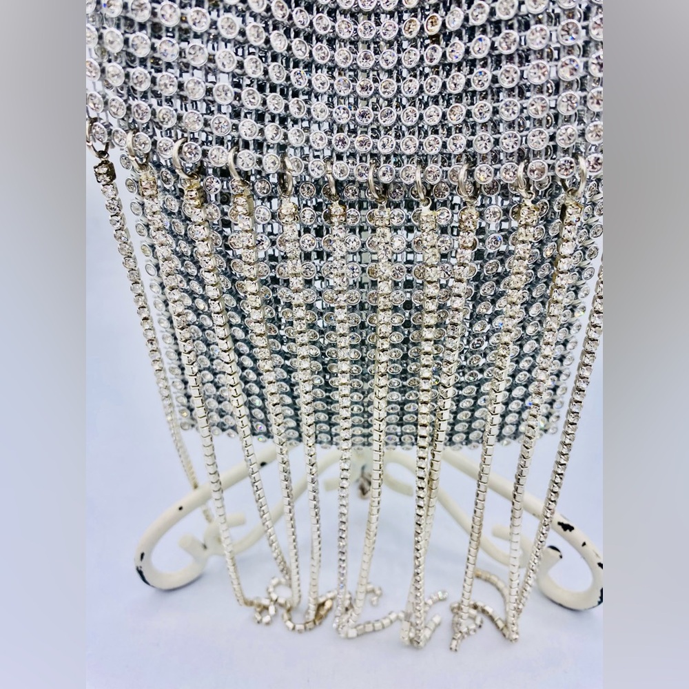 Shimmering Silver Rhinestone Crossbody/Purse Fold Over Flap Rhinestone Fringe